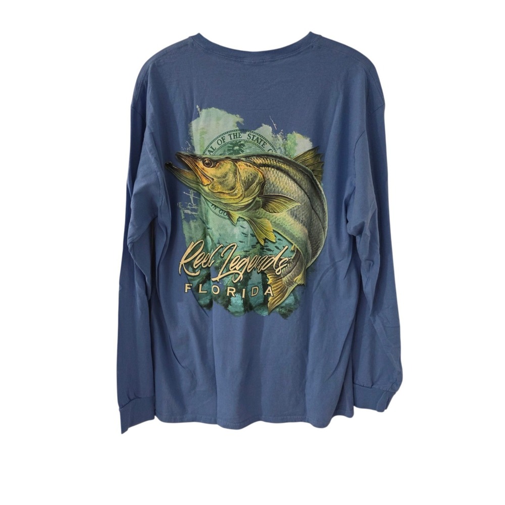 Reel Legends‎ Long Sleeve T-Shirt Fishing Florida Snook Graphic Blue Sz L